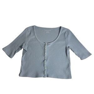 American Eagle Baby Blue Ribbed Button Front Crop Top | Soft Stretchy | Medium